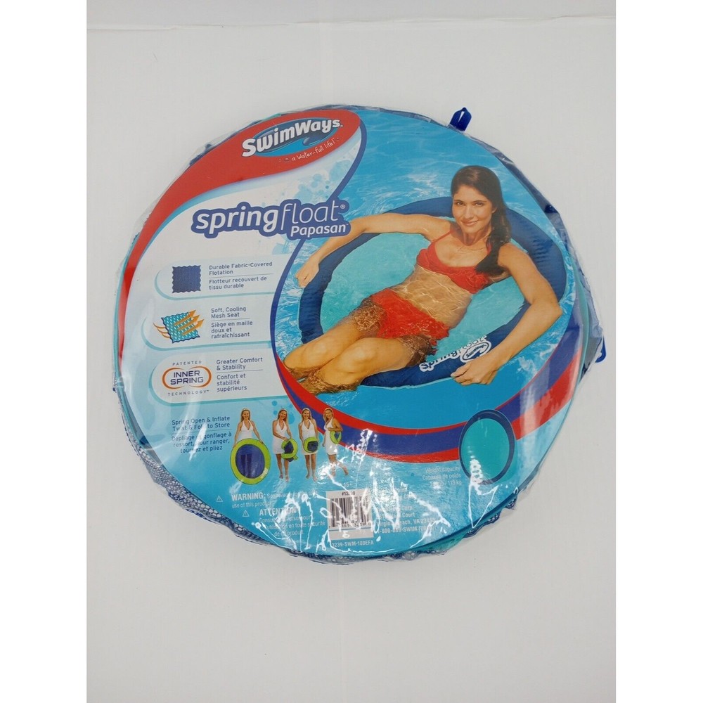 Swimways Spring Float Papasan Inflatable Mesh Seat Round Pool Lounge Chair Blue